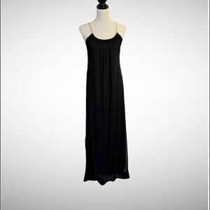 Vintage 90’s Jump Apparel Black Lined Maxi Dress Gold Braided Straps XS